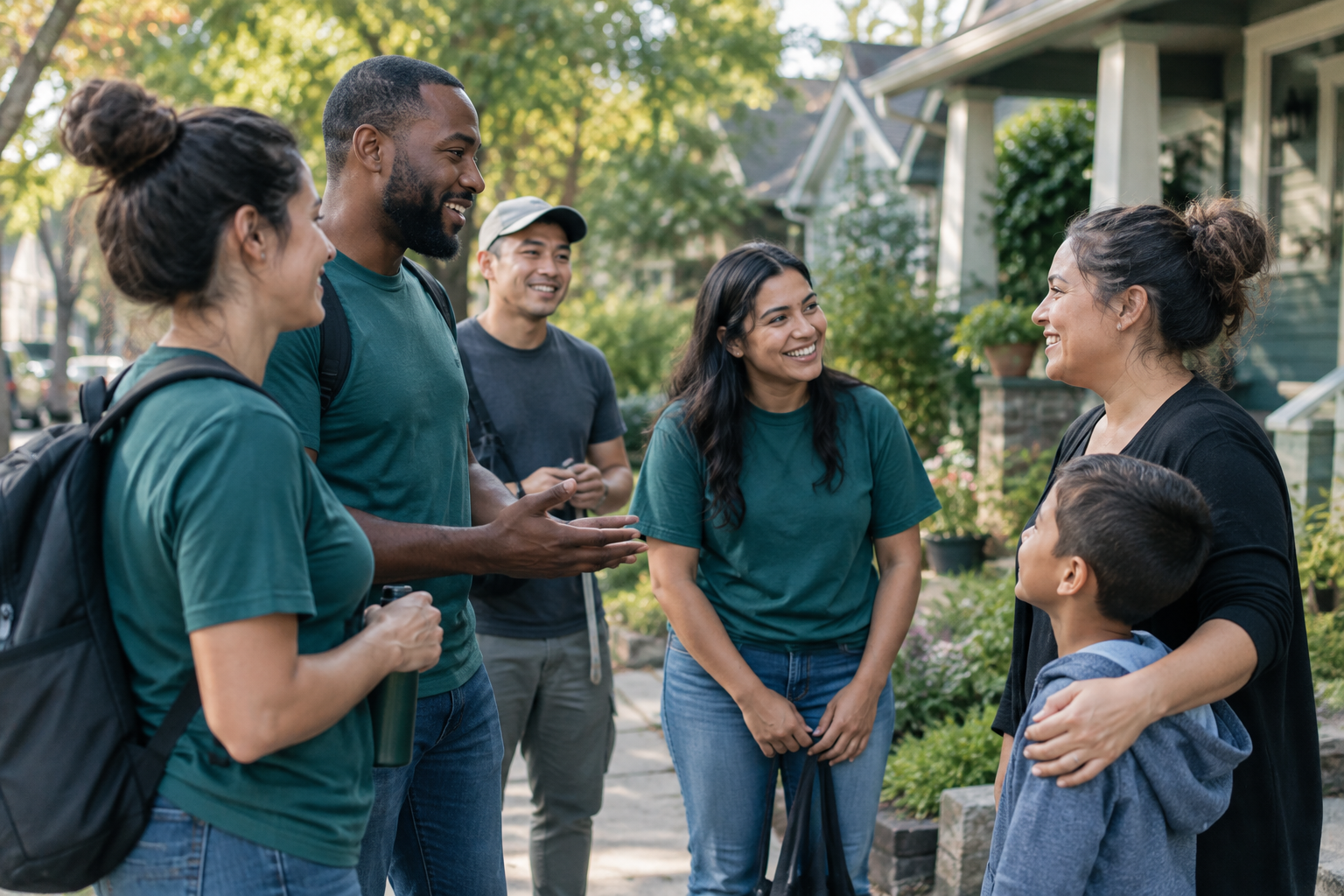 Illustrative photo of volunteers and neighbors connecting outdoors